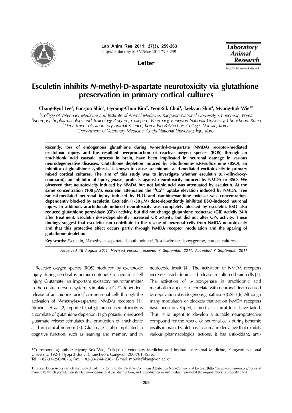 Esculetin Inhibits N-Methyl-D-Aspartate Neurotoxicity Via Glutathione Preservation in Primary Cortical Cultures