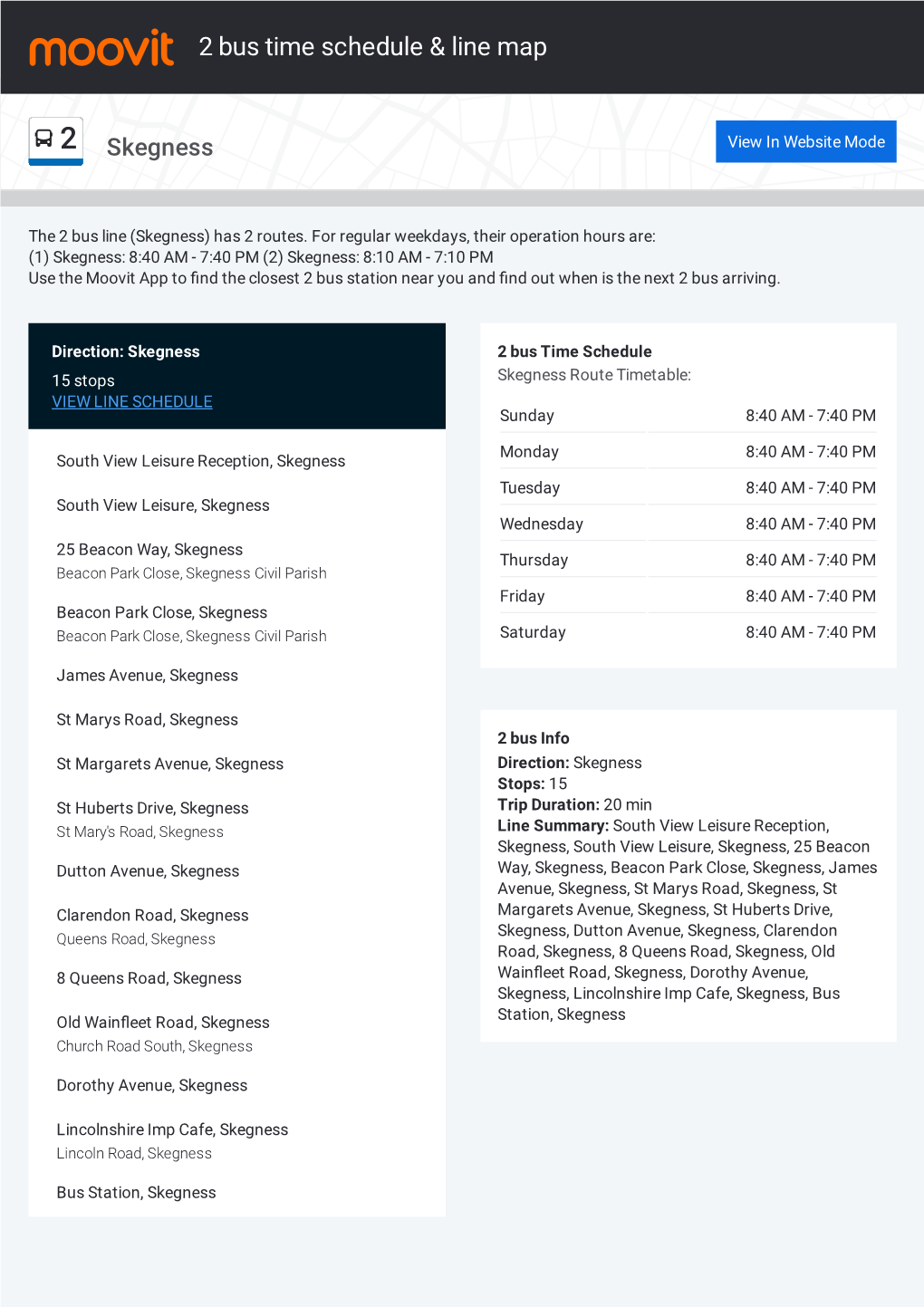 2 Bus Time Schedule & Line Route