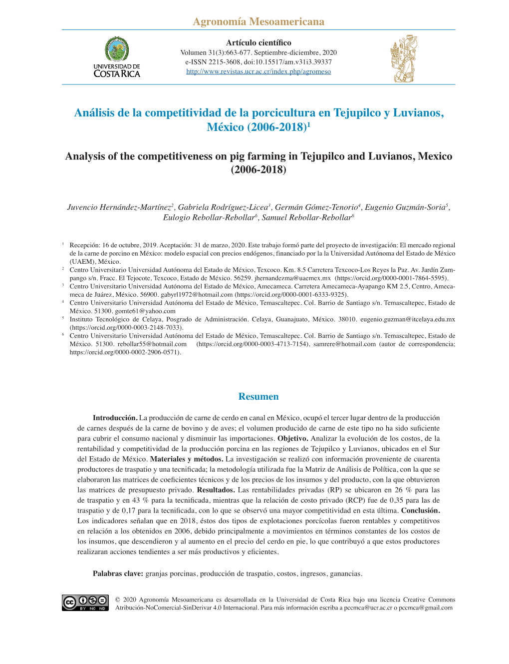 Análisis De La Competitividad De La Porcicultura En Tejupilco Y Luvianos, México (2006-2018)1