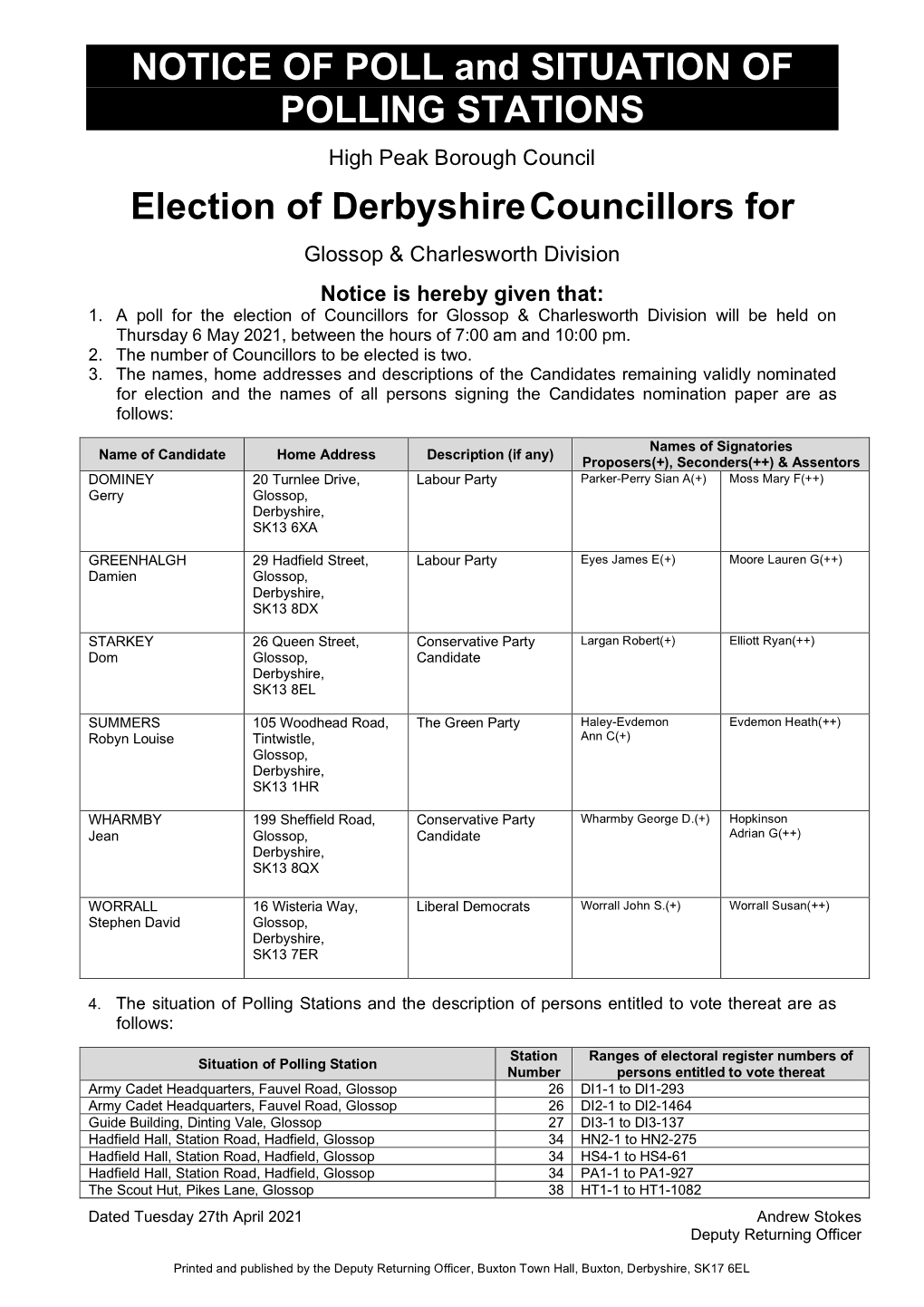 NOTICE of POLL and SITUATION of POLLING STATIONS Election Of