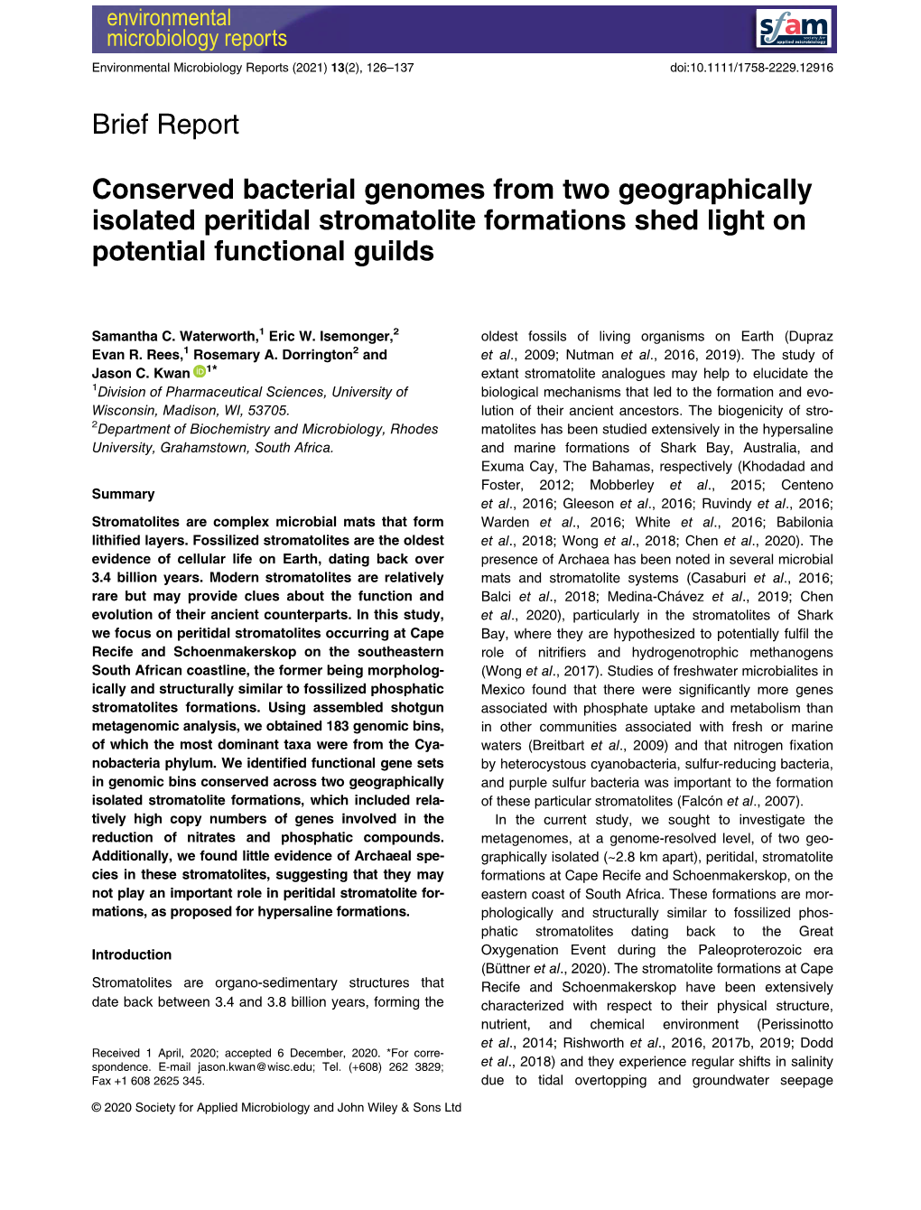 Conserved Bacterial Genomes from Two Geographically Isolated Peritidal Stromatolite Formations Shed Light on Potential Functional Guilds