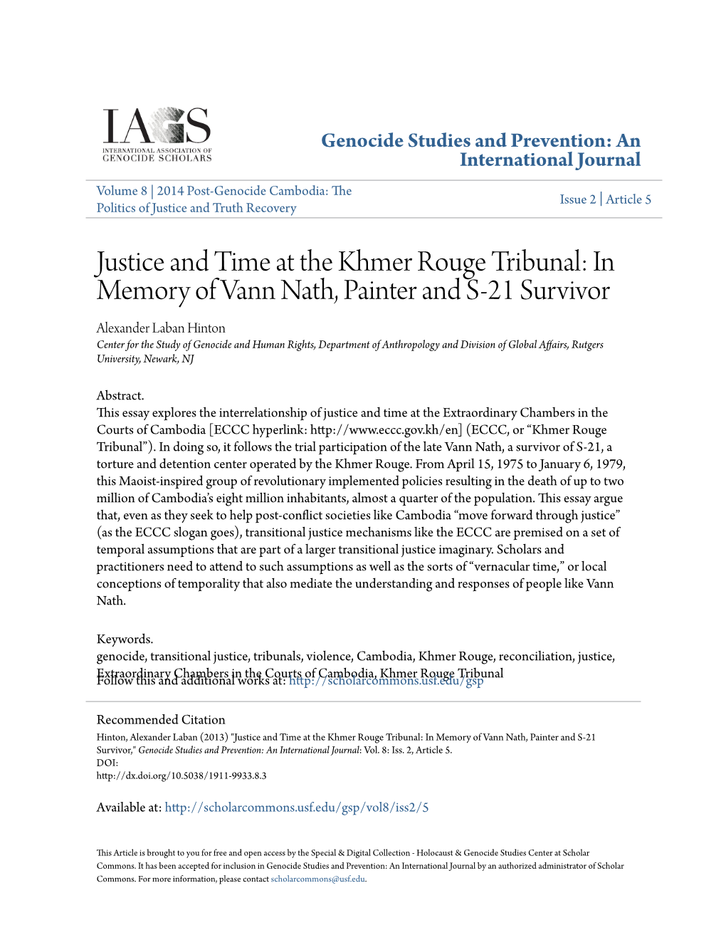 Justice and Time at the Khmer Rouge Tribunal: in Memory of Vann Nath