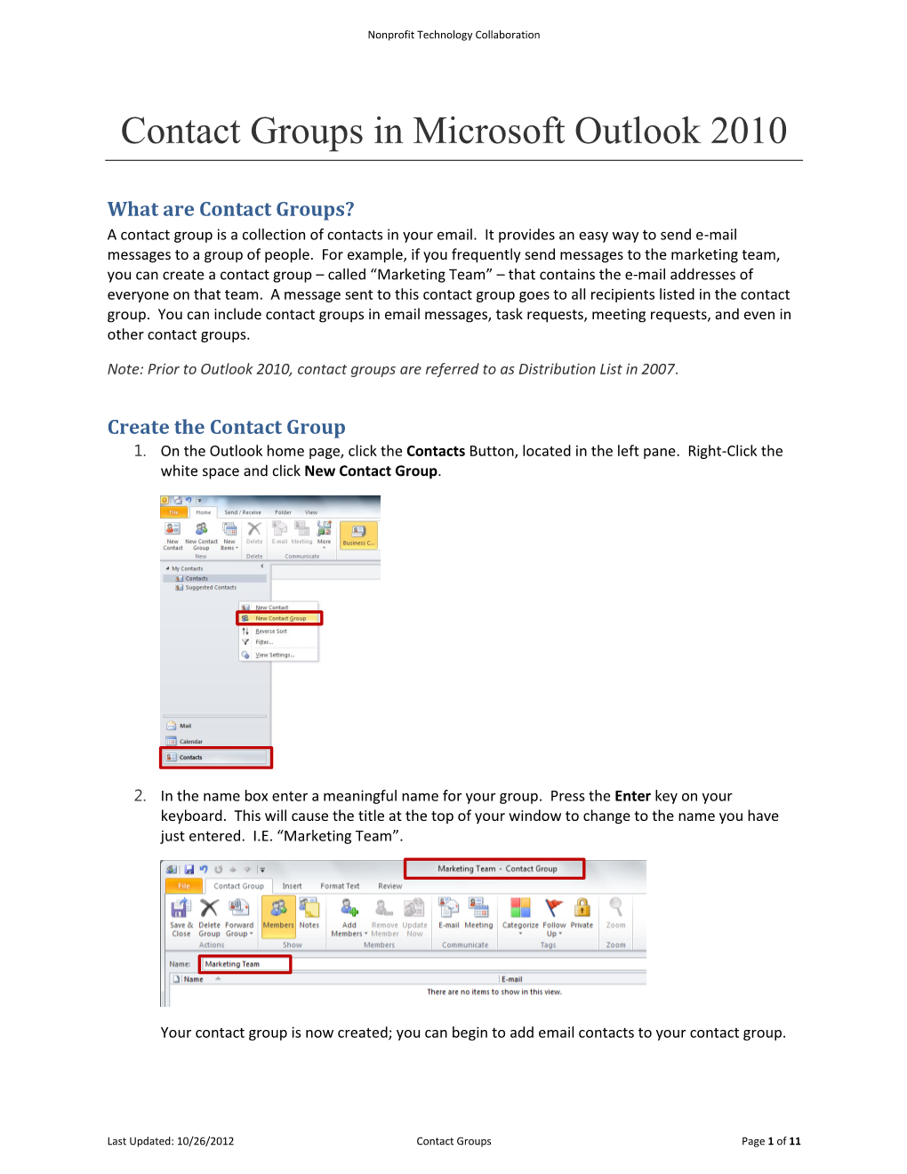 Contact Groups in Microsoft Outlook 2010