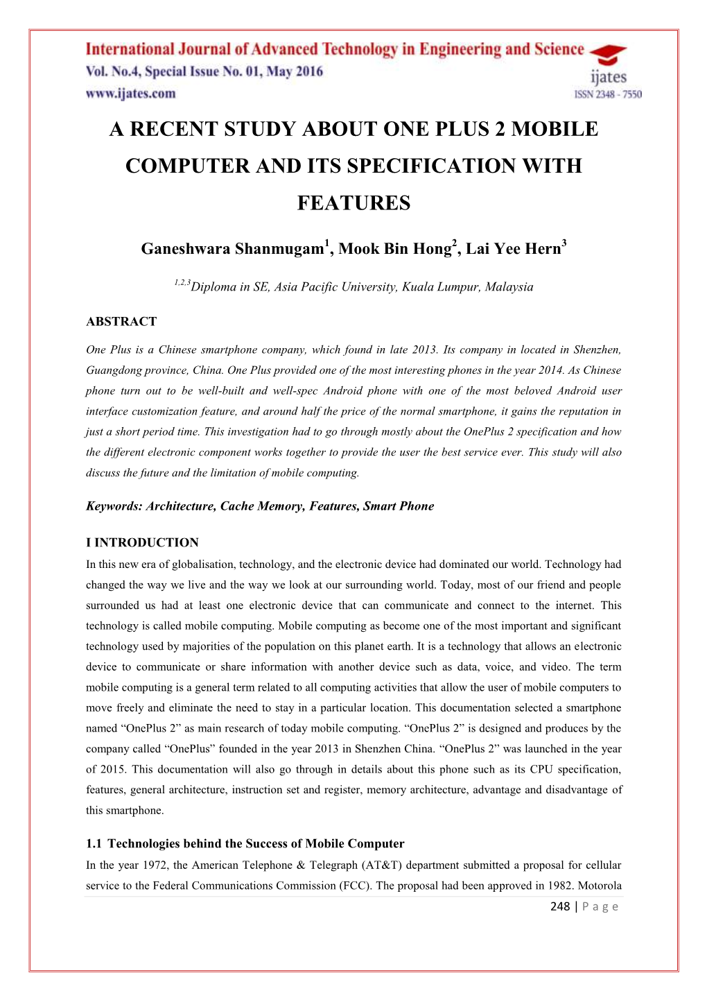 A Recent Study About One Plus 2 Mobile Computer and Its Specification with Features