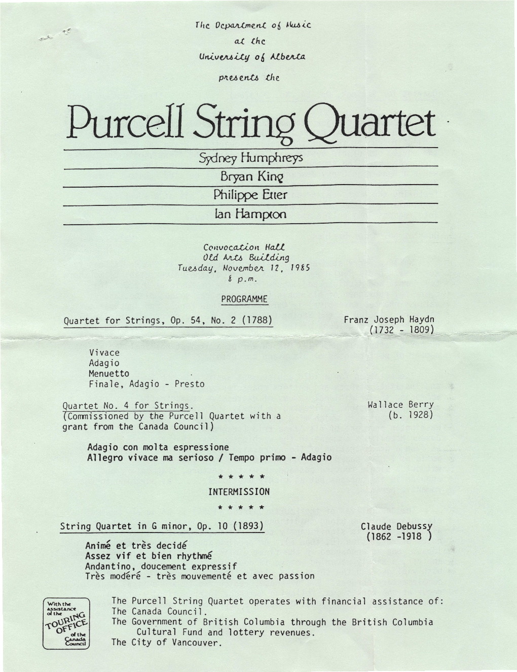Purcell String Quartet Sydney Humphreys Biyan King Philippe Etter Ian Hampton