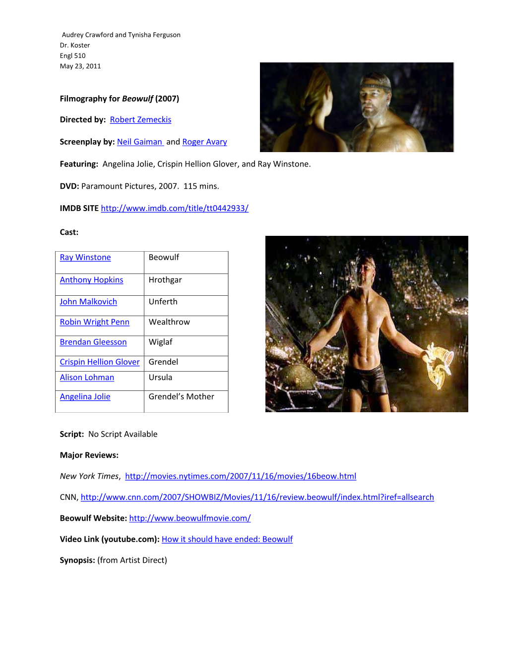 Filmography for Beowulf (2007) Directed By: Robert Zemeckis