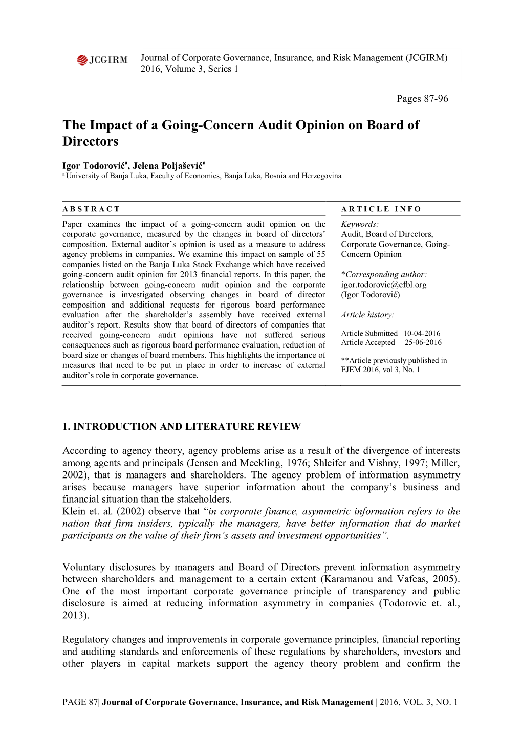 The Impact of a Going-Concern Audit Opinion on Board of Directors