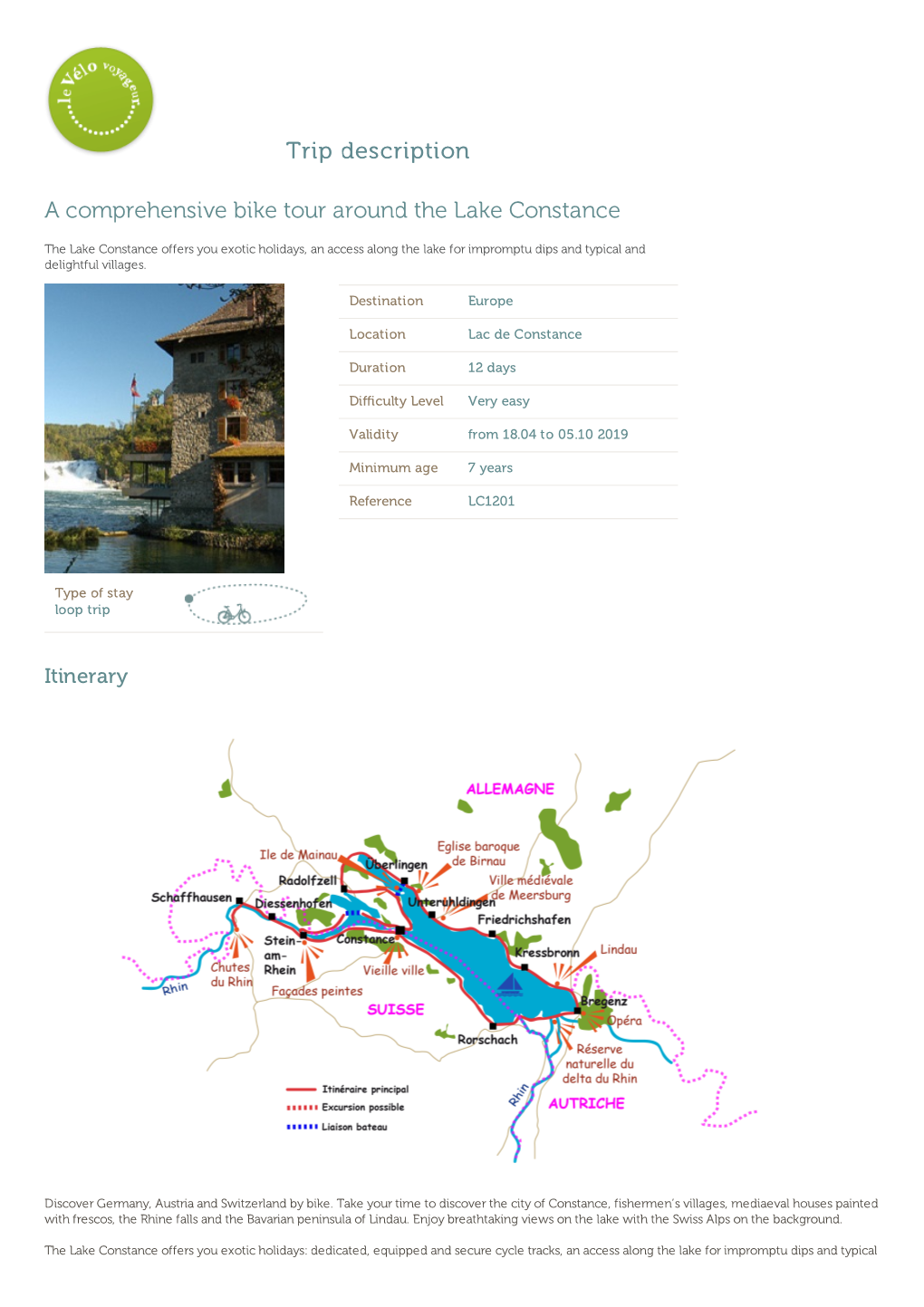 Trip Description a Comprehensive Bike Tour Around the Lake Constance