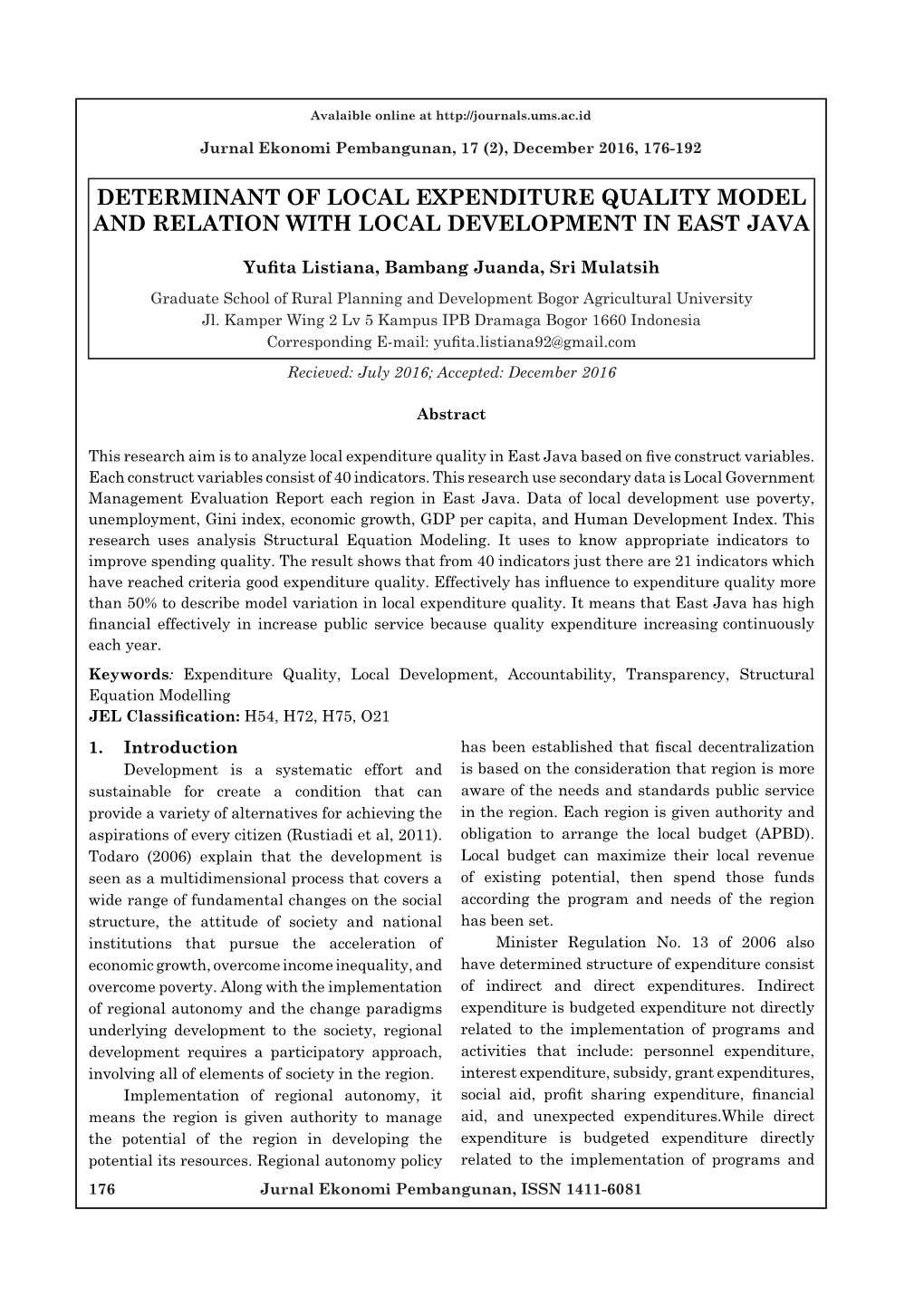 Determinant of Local Expenditure Quality Model and Relation with Local Development in East Java