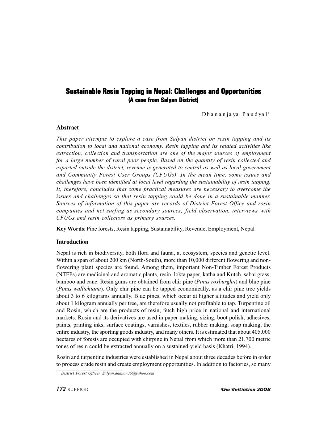 Sustainable Resin Tapping in Nepal: Challenges and Opportunities (A Case from Salyan District)