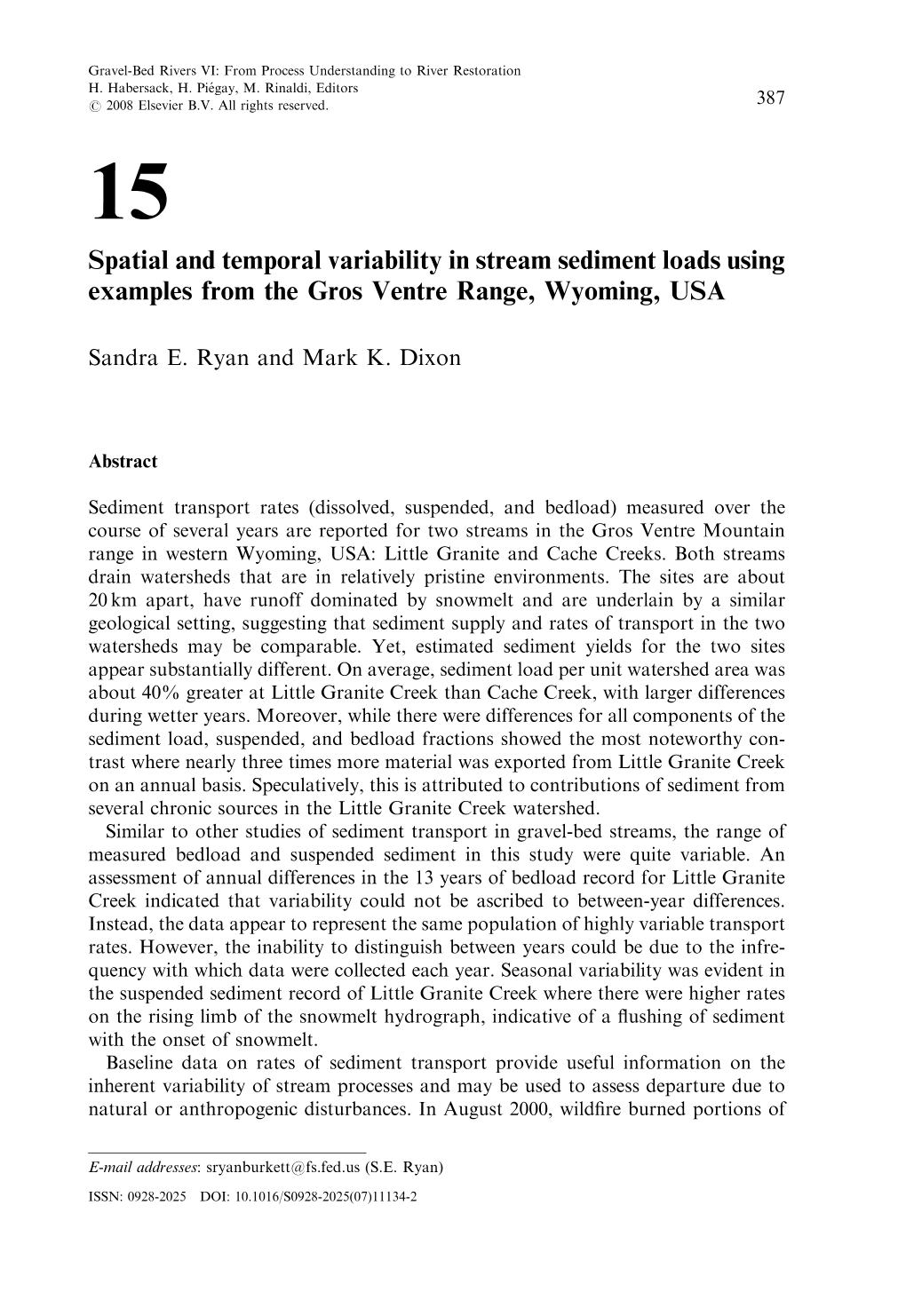 Spatial and Temporal Variability in Stream Sediment Loads Using Examples from the Gros Ventre Range, Wyoming, USA