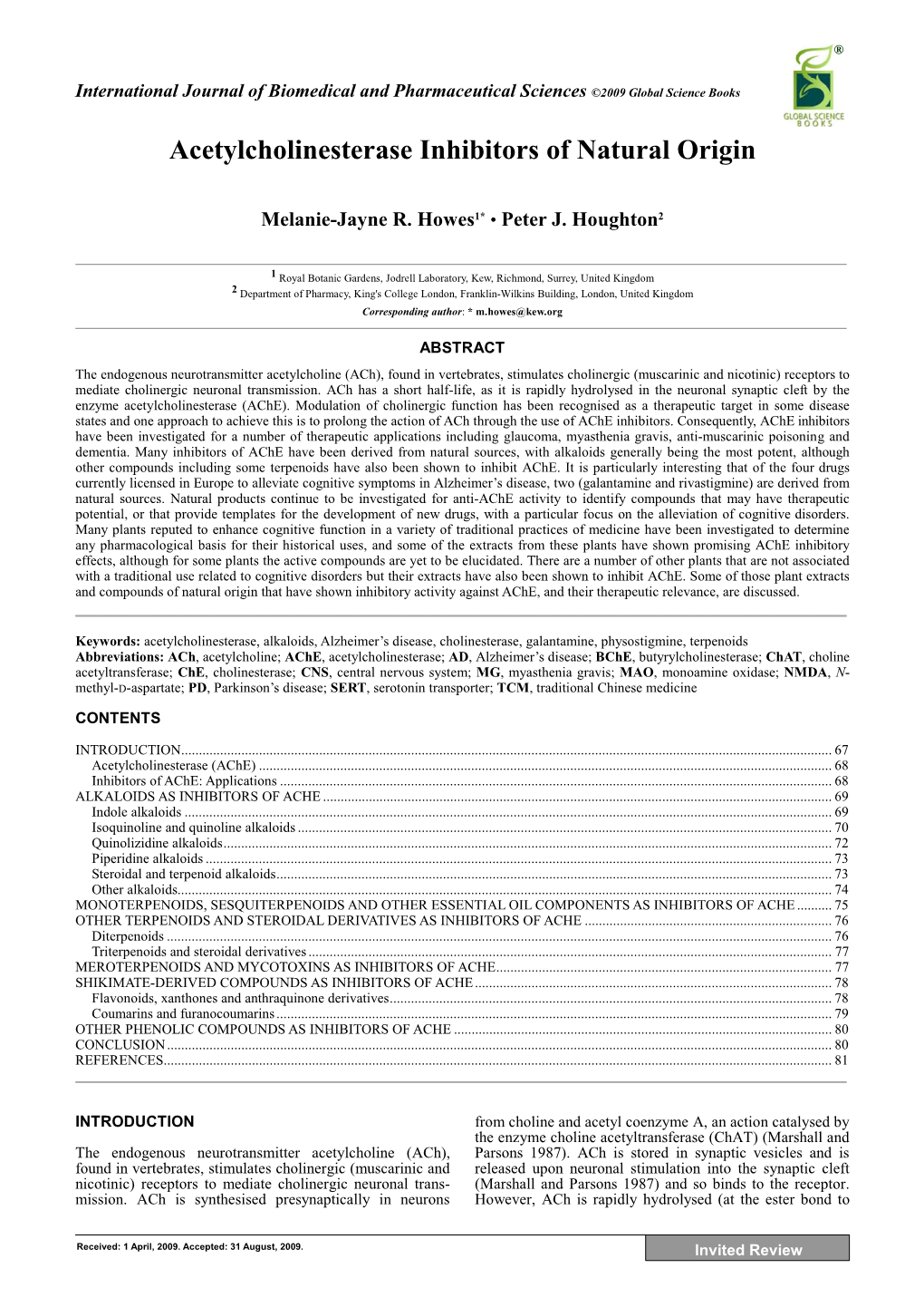 Acetylcholinesterase Inhibitors of Natural Origin