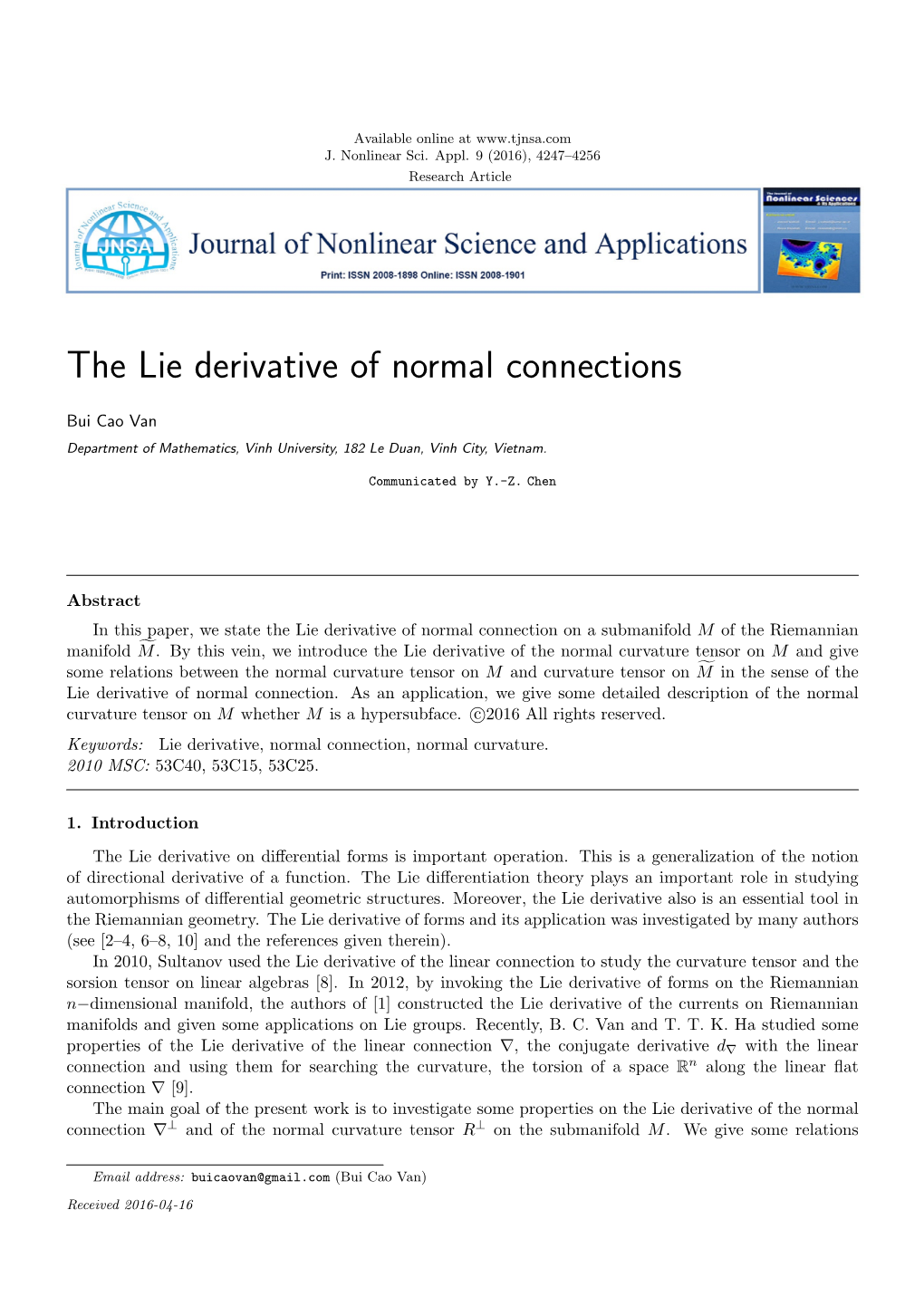 The Lie Derivative of Normal Connections