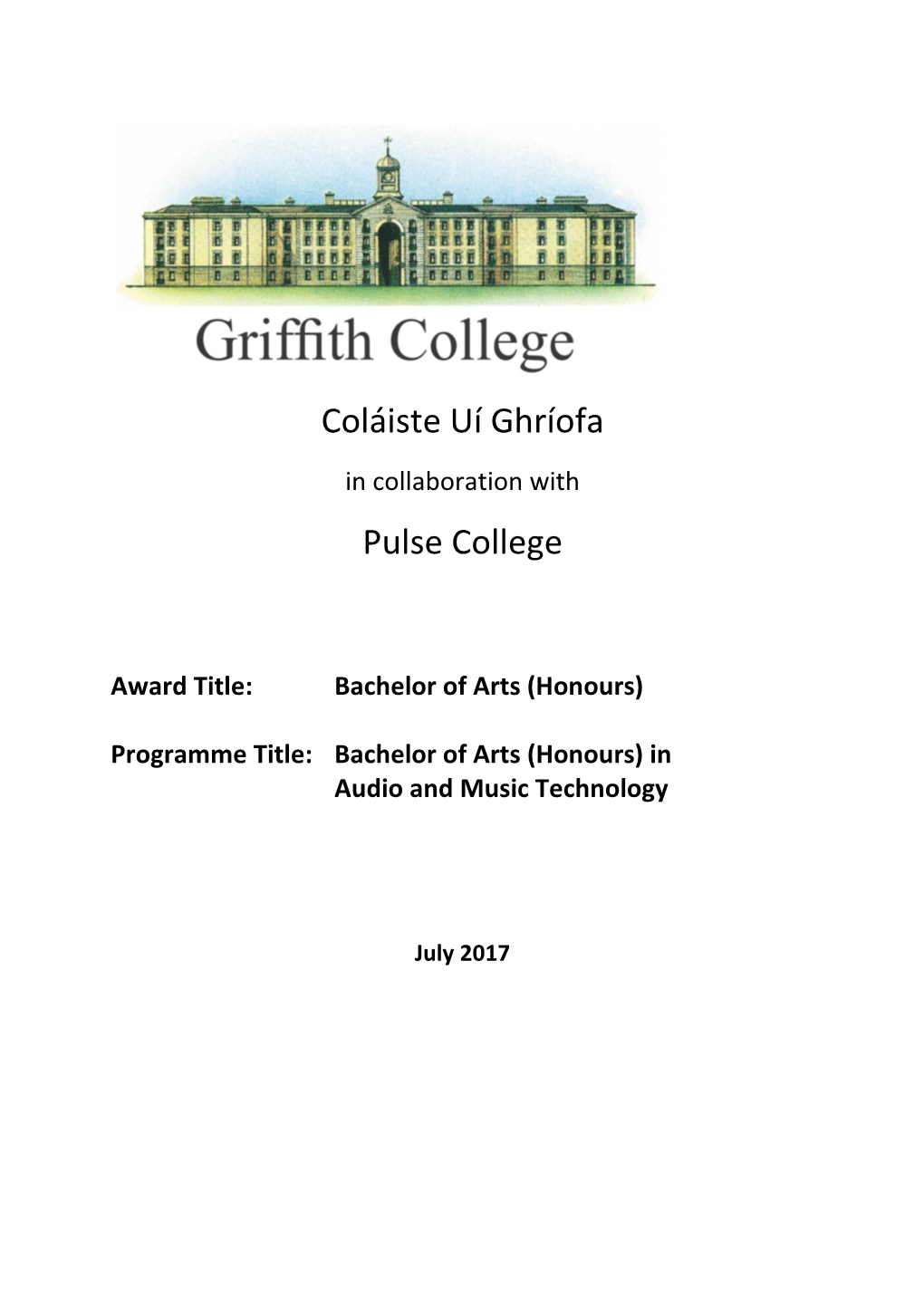 BA in Audio and Music Technology (Feb 2016) Griffith College