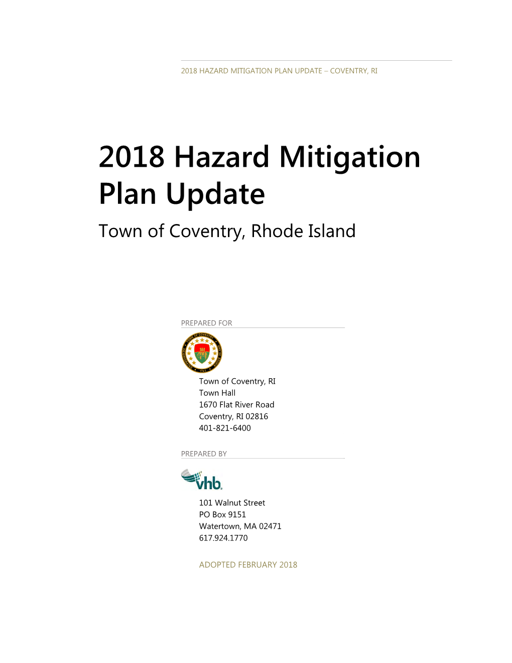 2018 Hazard Mitigation Plan Update – Coventry, Ri