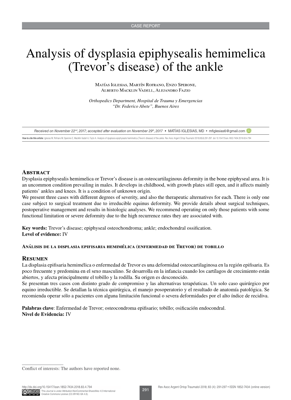 Analysis of Dysplasia Epiphysealis Hemimelica (Trevor's Disease) Of