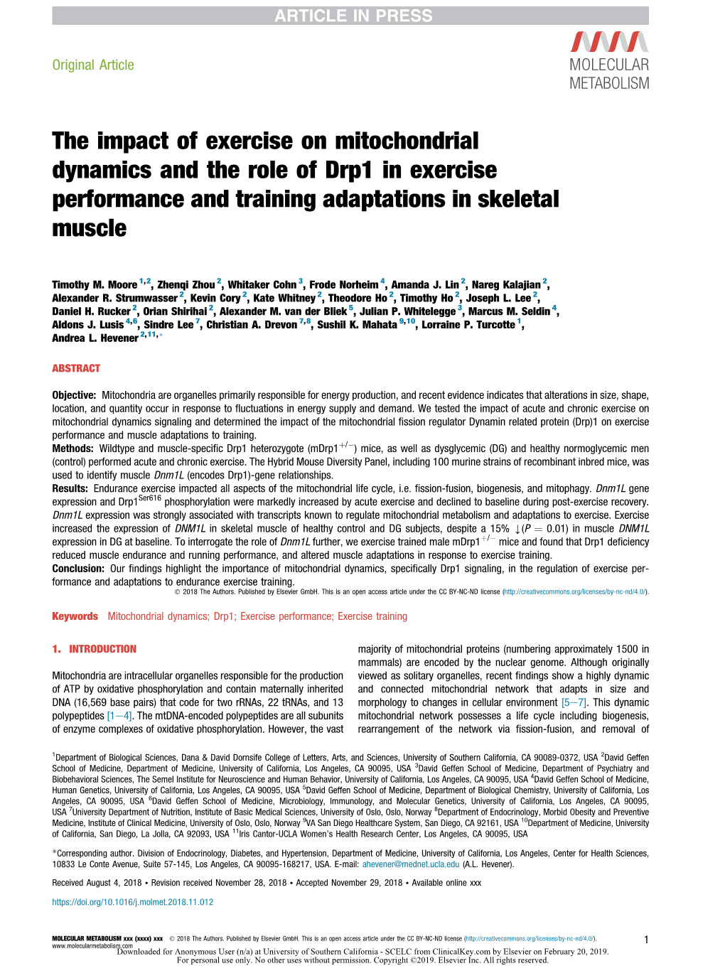 The Impact of Exercise on Mitochondrial Dynamics and the Role of Drp1 in Exercise Performance and Training Adaptations in Skeletal Muscle