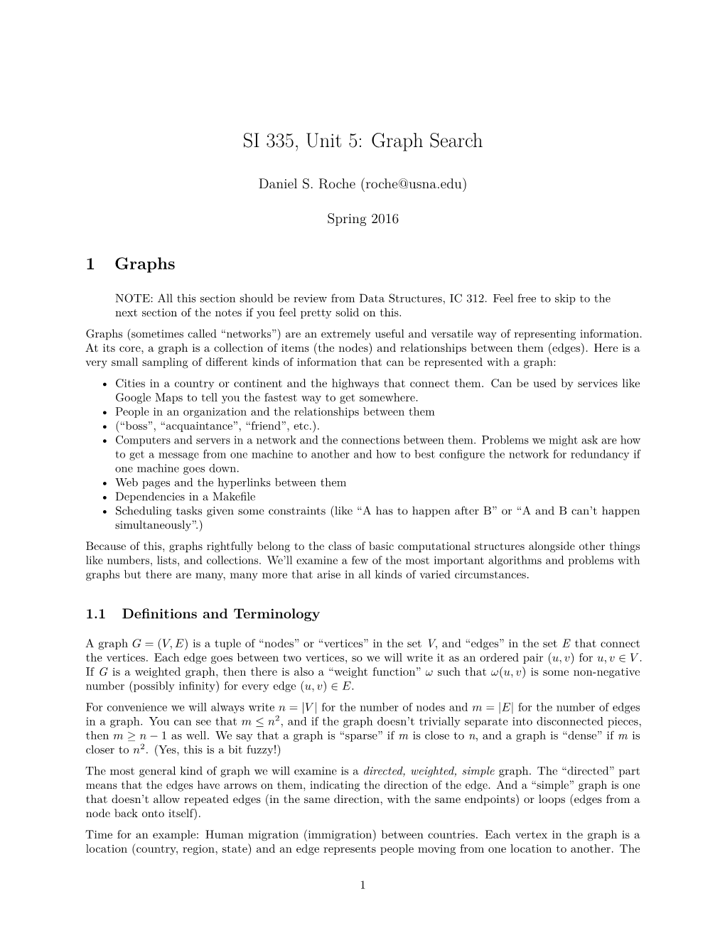 SI 335, Unit 5: Graph Search