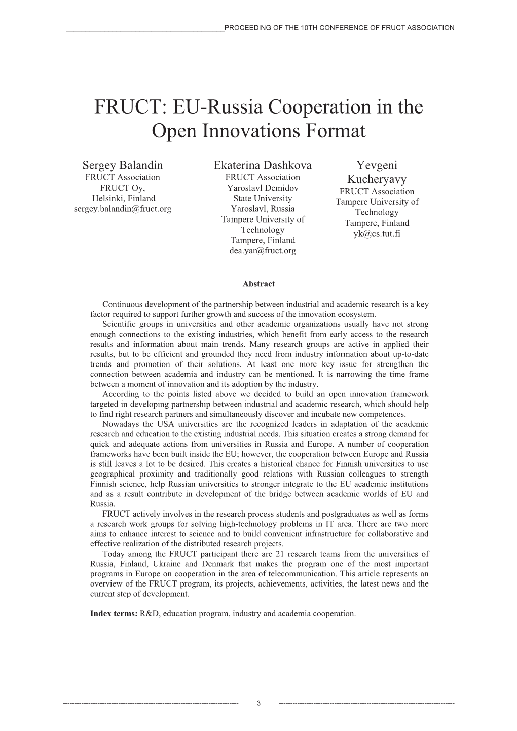 EU-Russia Cooperation in the Open Innovations Format