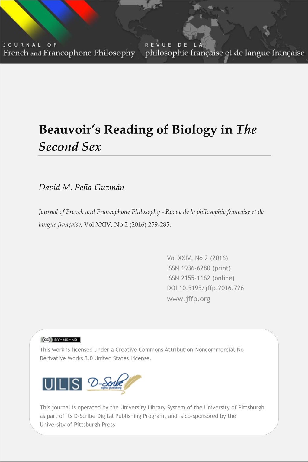 Beauvoir's Reading of Biology in the Second