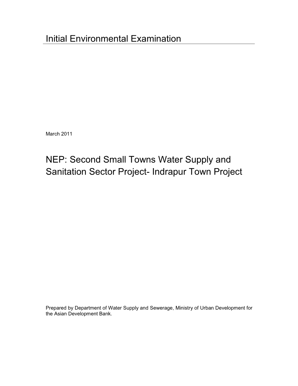 Second Small Towns Water Supply and Sanitation Sector Project- Indrapur Town Project