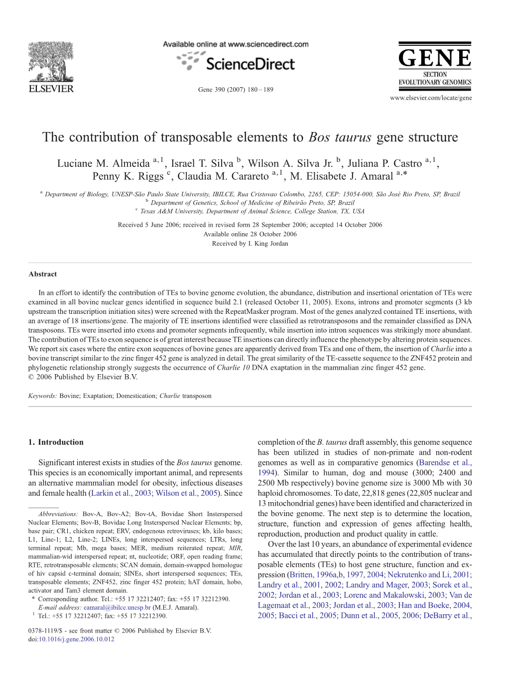 The Contribution of Transposable Elements to Bos Taurus Gene Structure