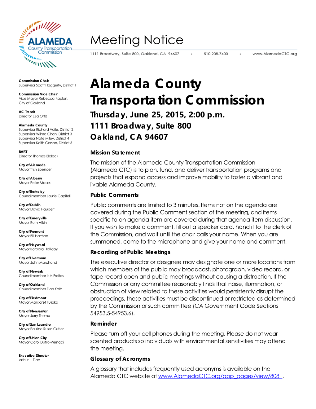 Alameda County Transportation Commission Thursday, June 25