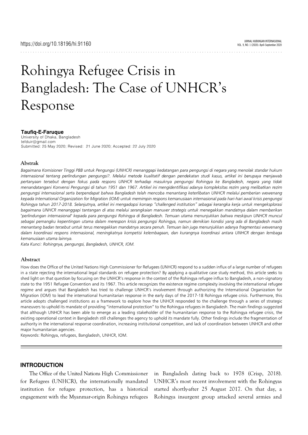 Jurnal HI Rohingya Refugee Crisis in Bangladesh