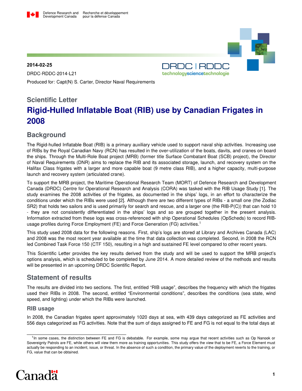 Rigid-Hulled Inflatable Boat (RIB) Use by Canadian Frigates in 2008 Background