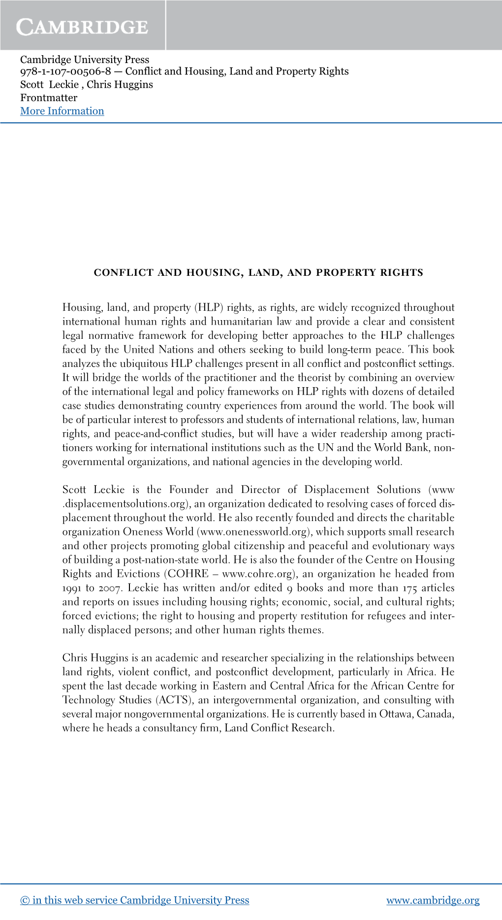 Conflict and Housing, Land, and Property Rights
