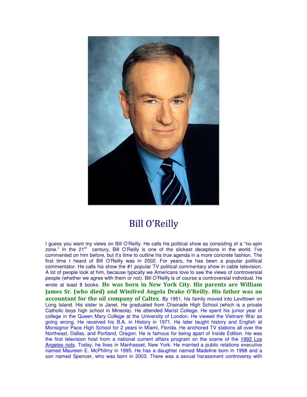 Bill O'reilly, to Slavery Reparations Advocate Rev