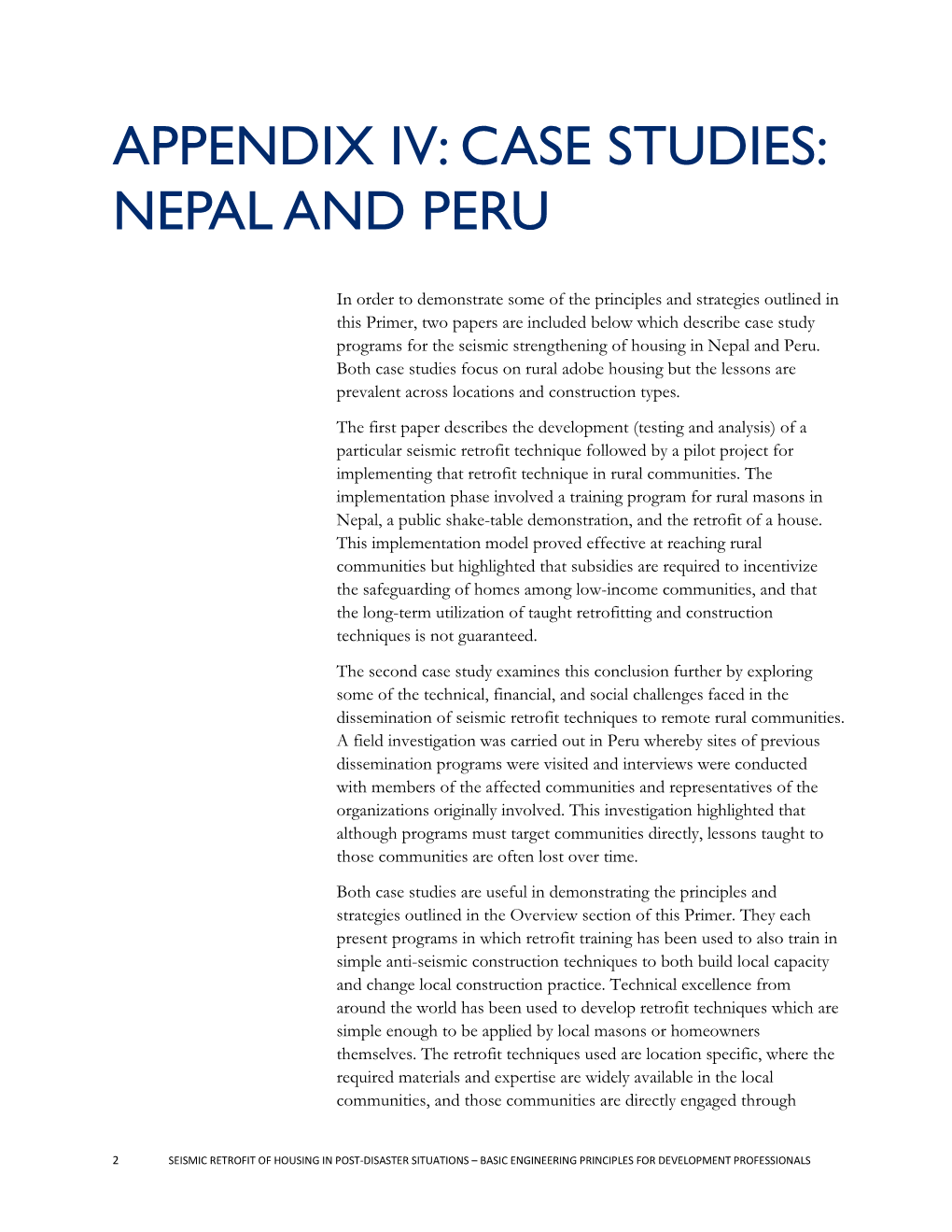 Appendix Iv: Case Studies: Nepal and Peru