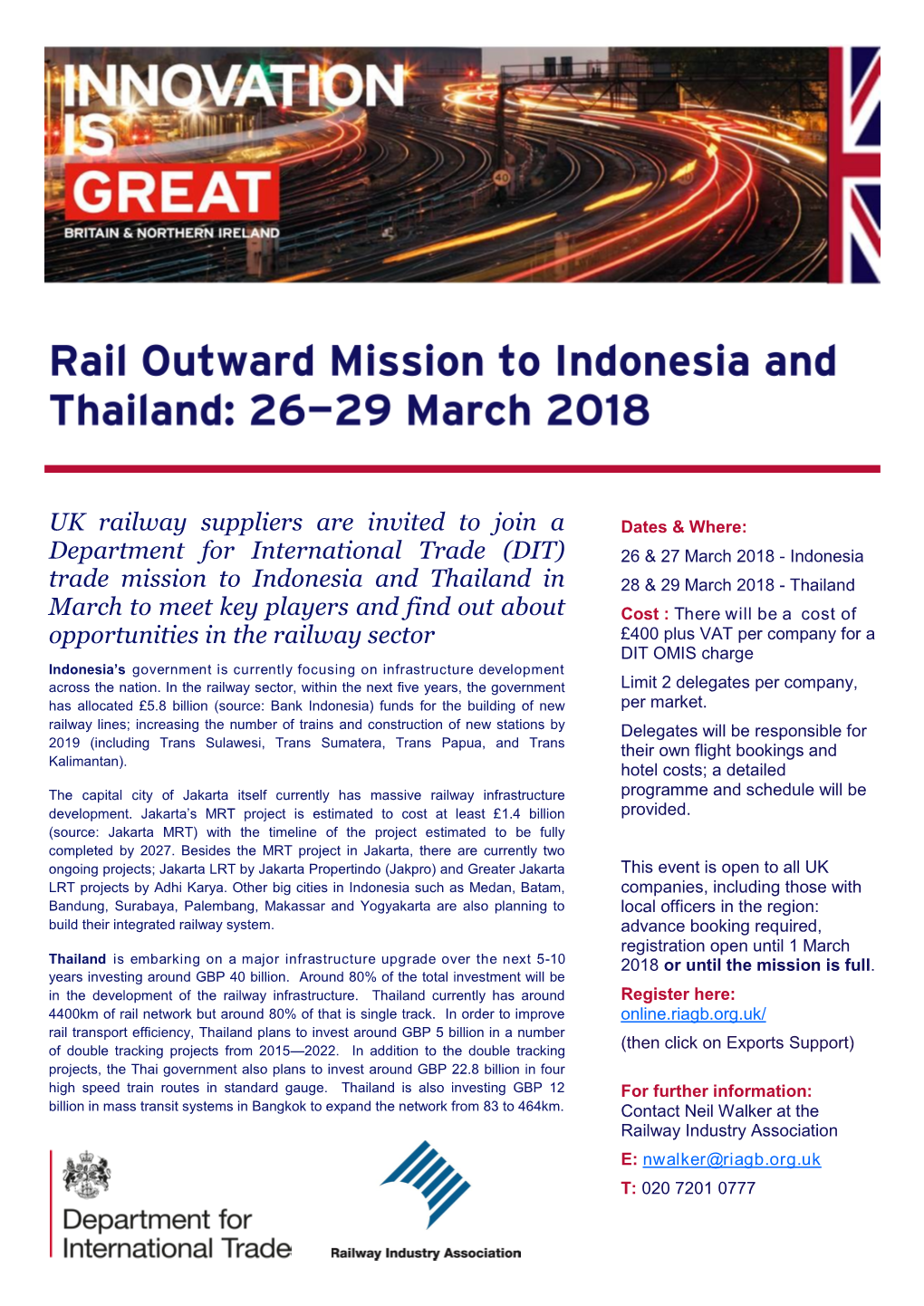 UK Railway Suppliers Are Invited to Join a Department for International