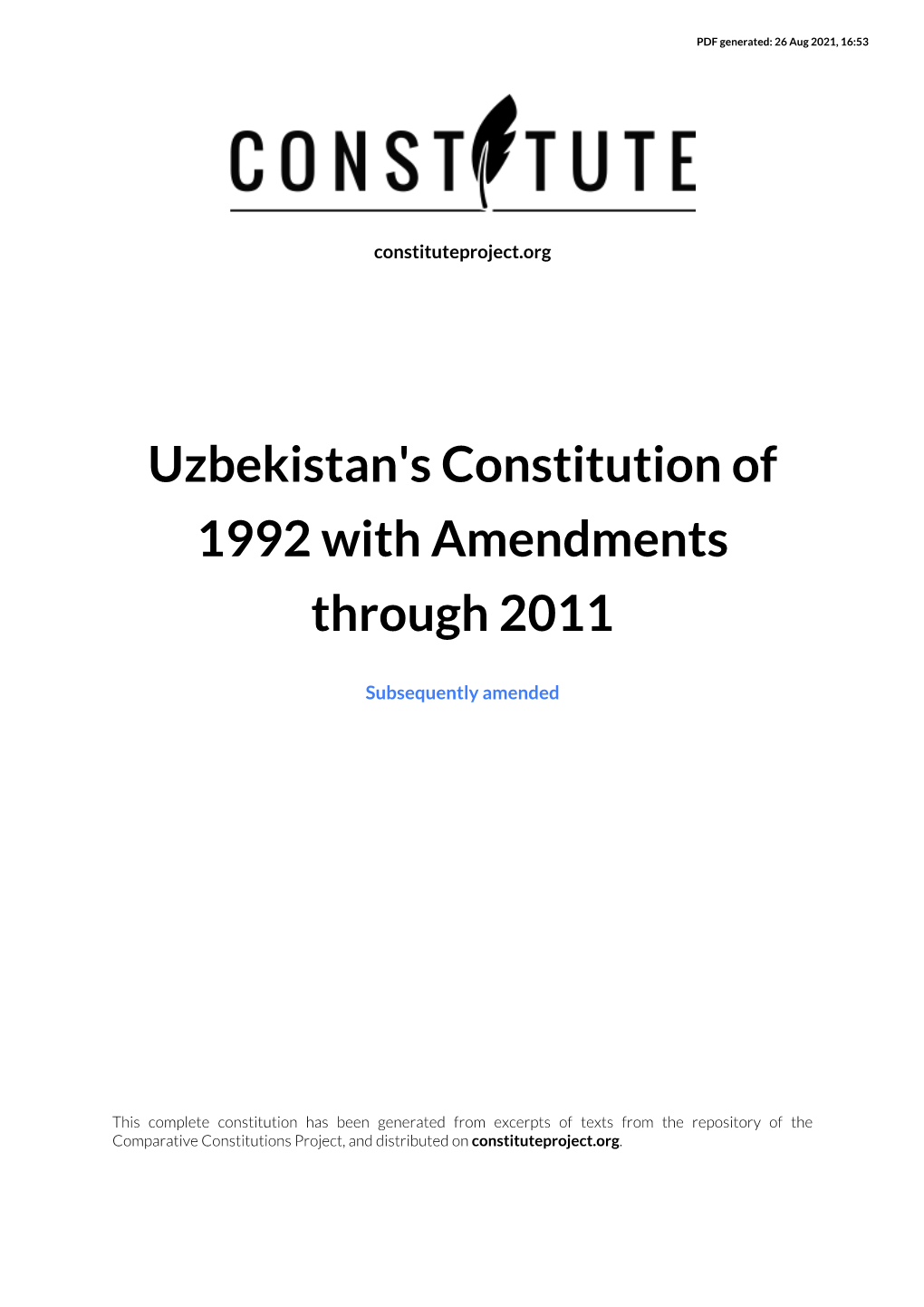 Uzbekistan's Constitution of 1992 with Amendments Through 2011