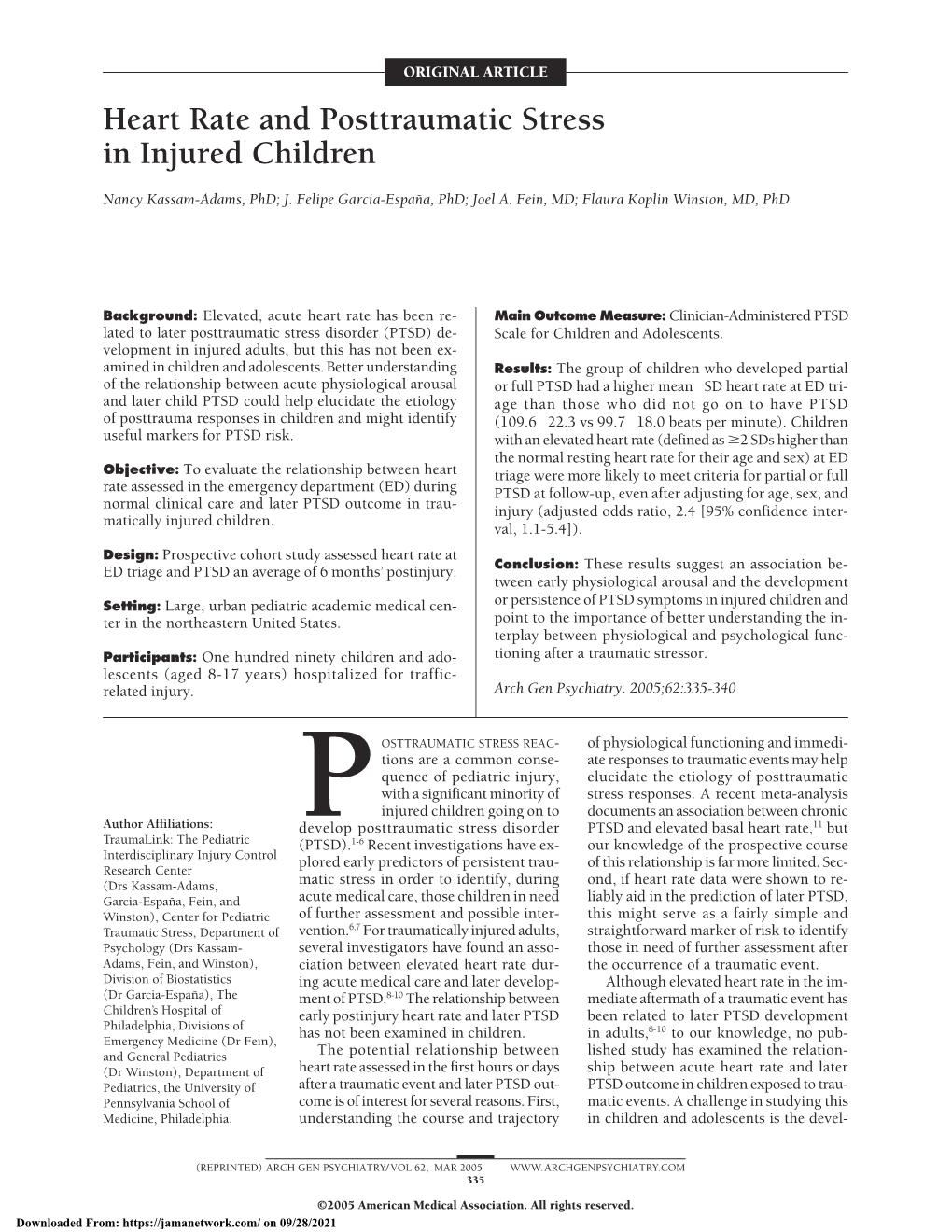 Heart Rate and Posttraumatic Stress in Injured Children