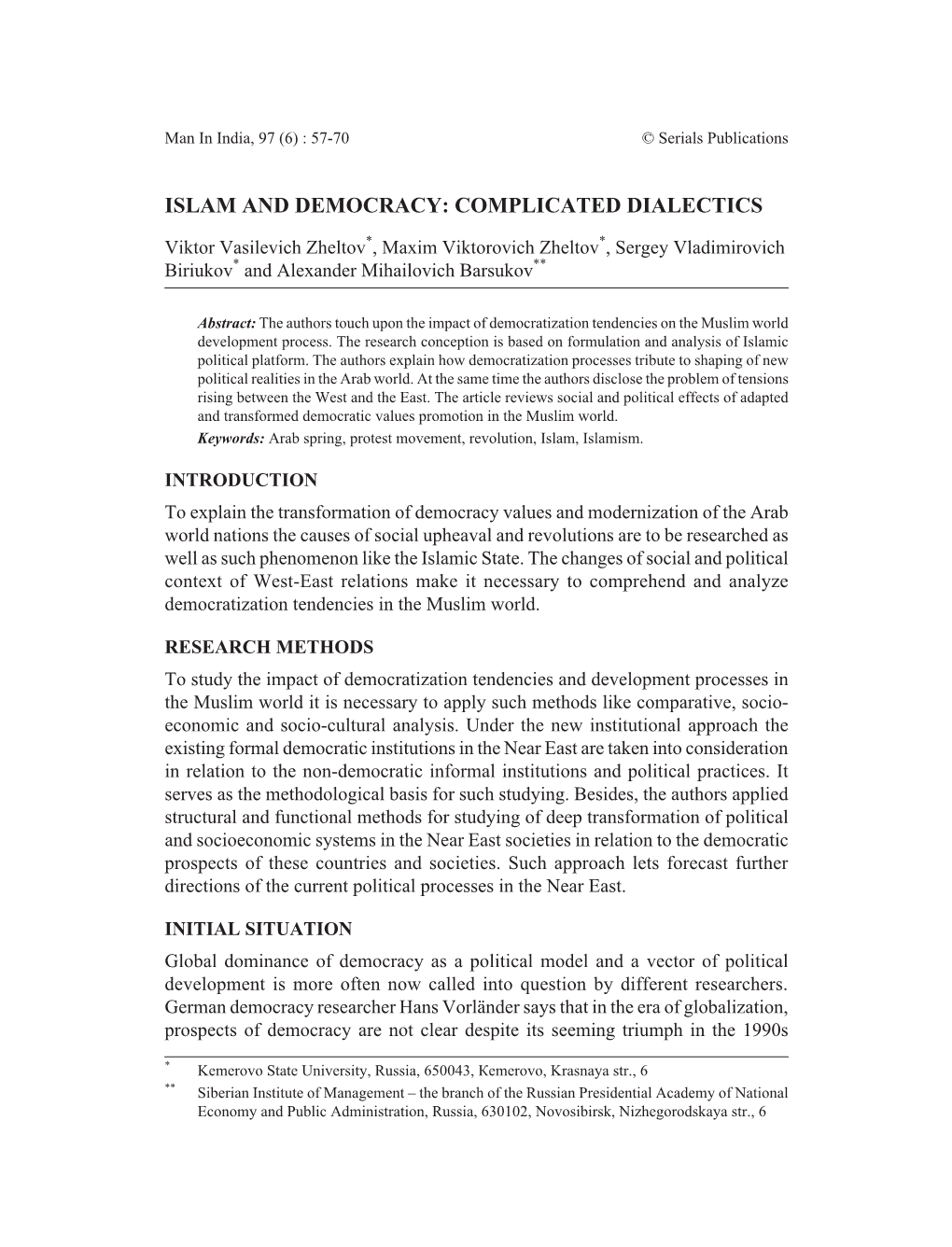 Islam and Democracy: Complicated Dialectics