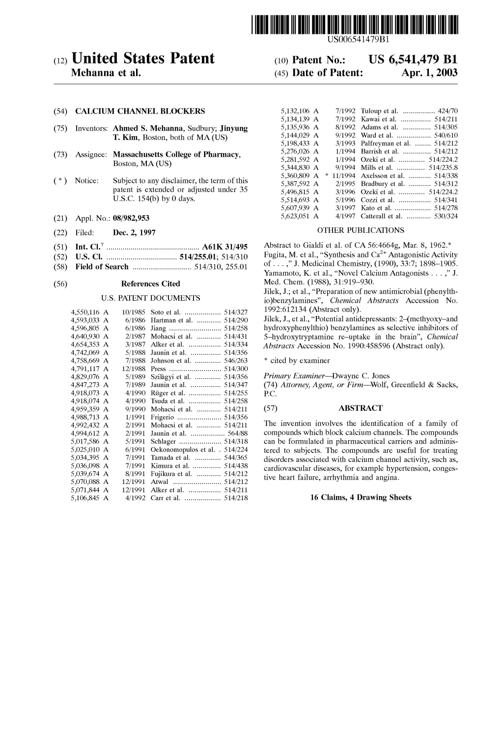 (12) United States Patent (10) Patent No.: US 6,541,479 B1 Mehanna Et Al