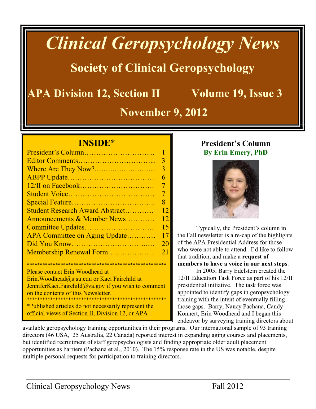 Clinical Geropsychology News