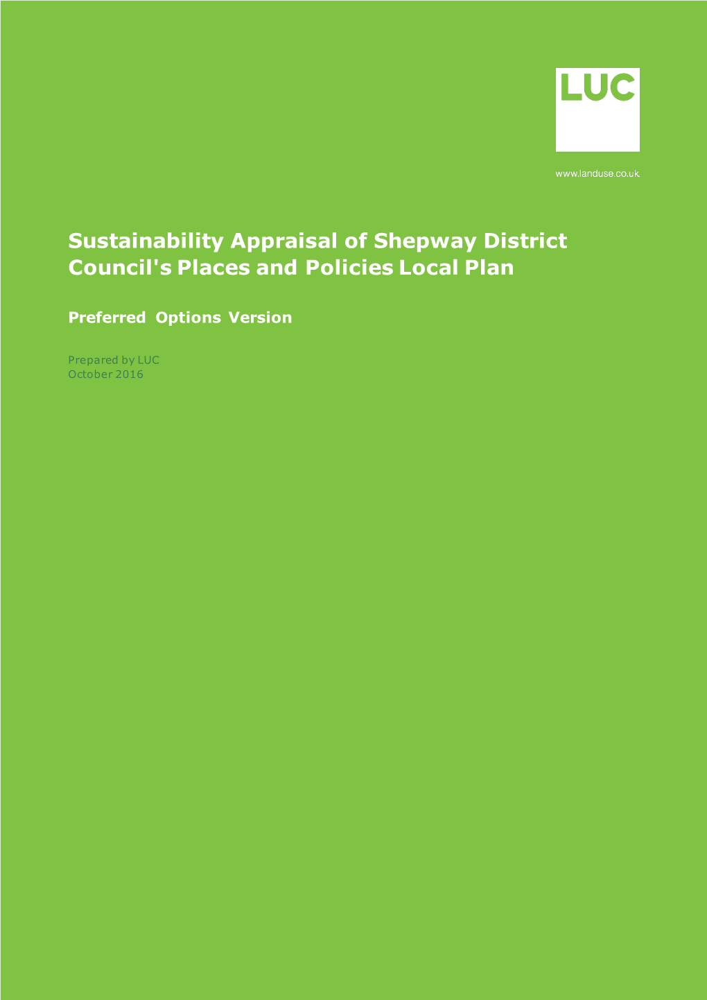 Sustainability Appraisal of Shepway District Council's Places and Policies Local Plan