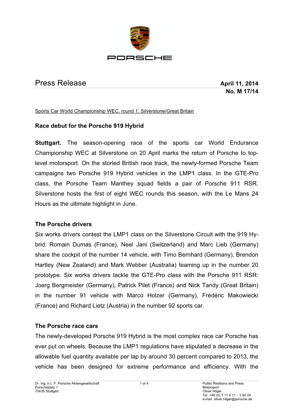 Press Release April 11, 2014 No