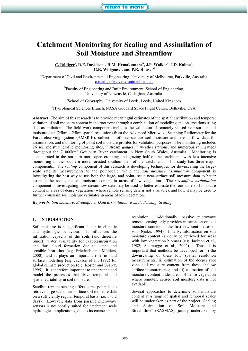 Catchment Monitoring for Scaling and Assimilation of Soil Moisture and Streamflow