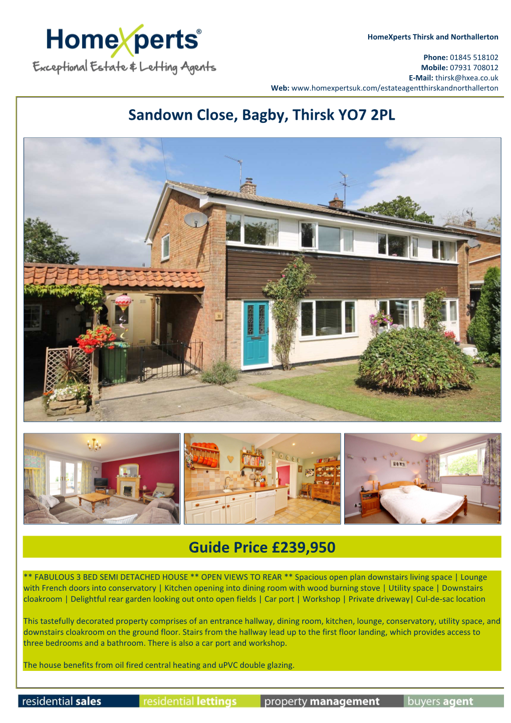 Sandown Close, Bagby, Thirsk YO7 2PL Guide Price £239,950