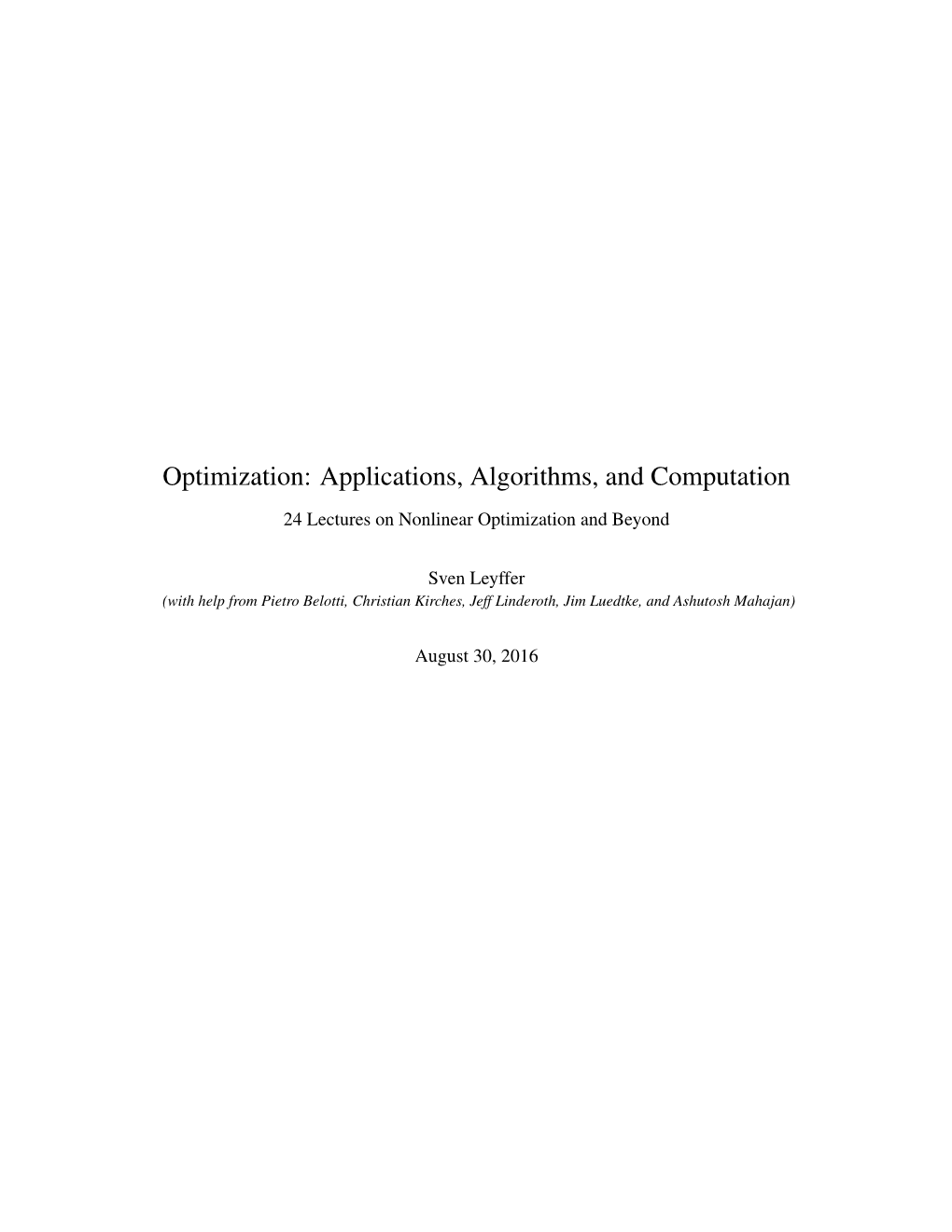 Optimization: Applications, Algorithms, and Computation