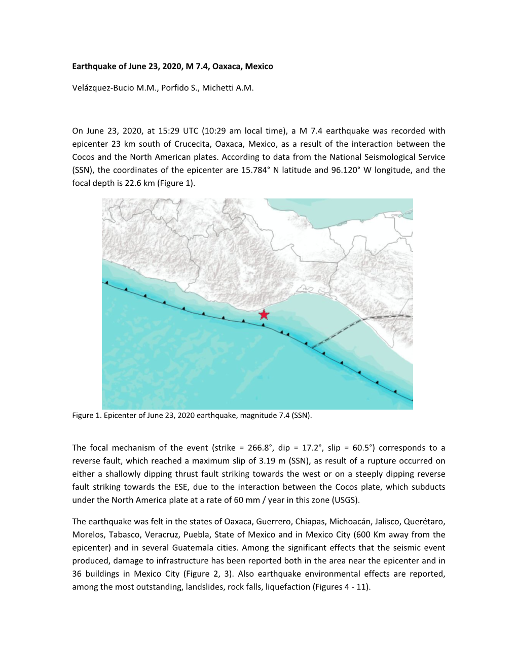 Earthquake of June 23, 2020, M 7.4, Oaxaca, Mexico