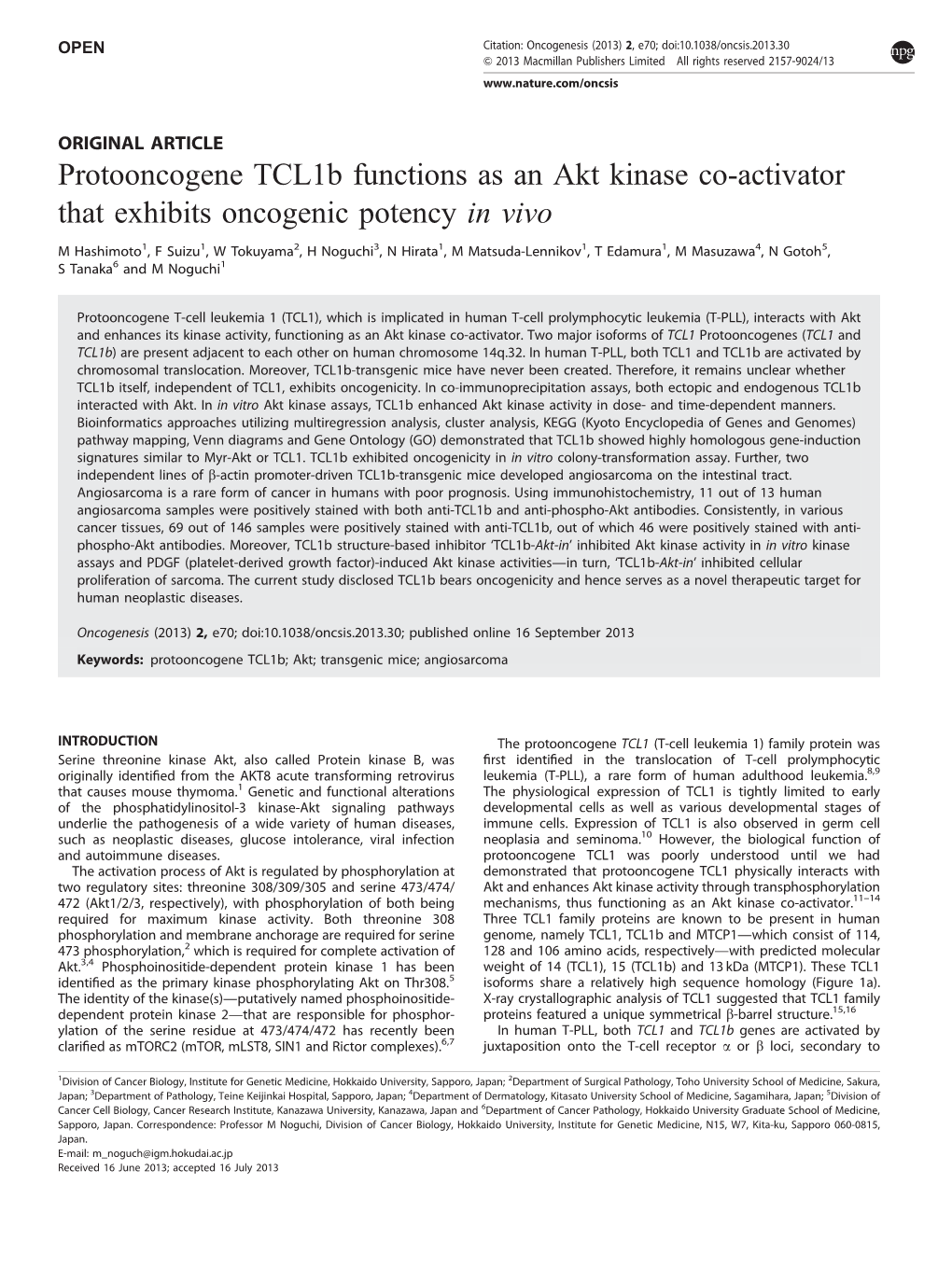 Protooncogene Tcl1b Functions As an Akt Kinase Co-Activator That Exhibits Oncogenic Potency in Vivo