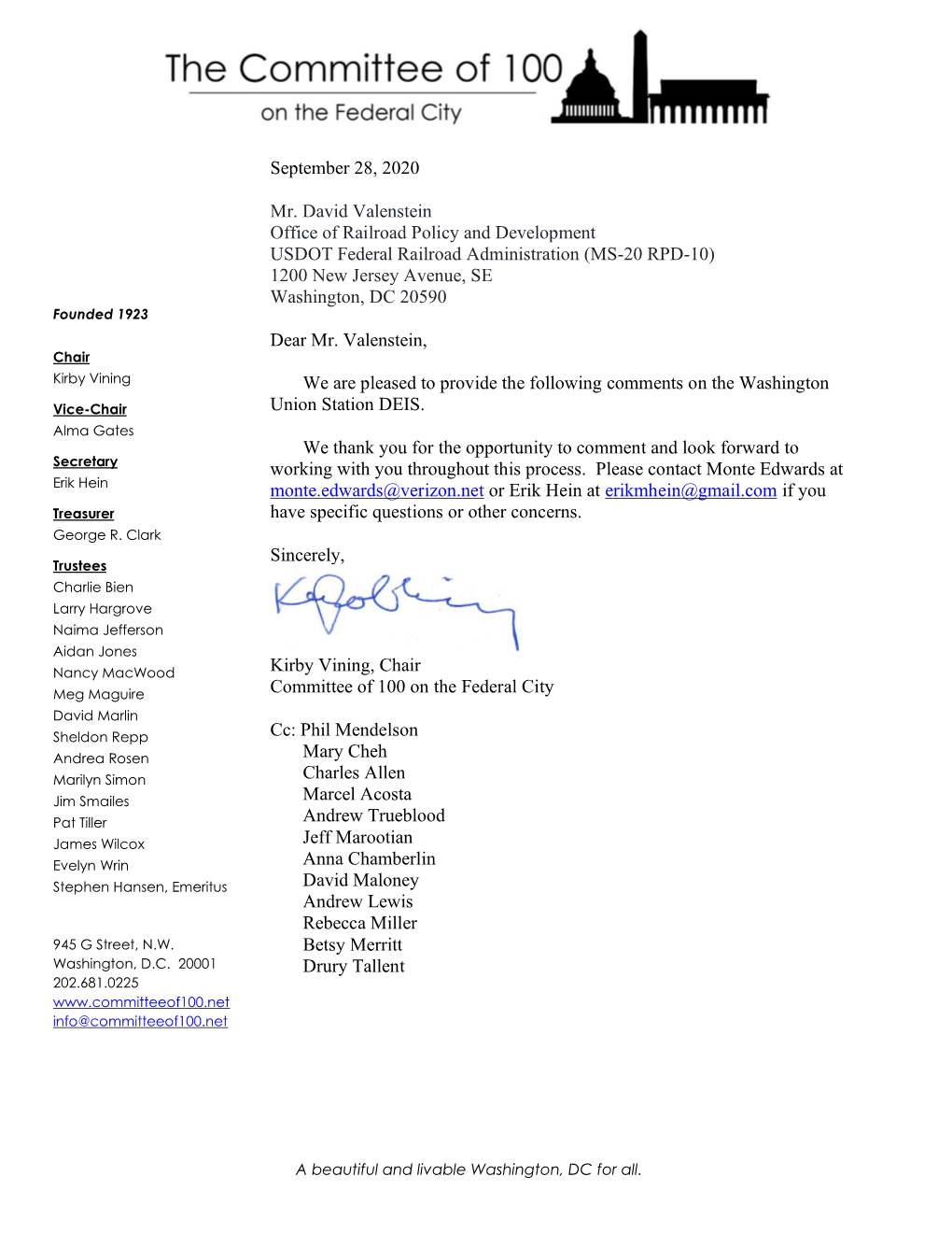 Committee of 100 Comments on DEIS 09-28-2020