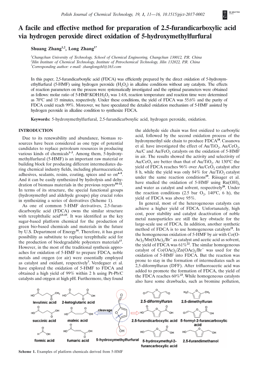 A Facile and Effective Method for Preparation of 2.5-Furandicarboxylic Acid Via Hydrogen Peroxide Direct Oxidation of 5-Hydroxymethylfurfural