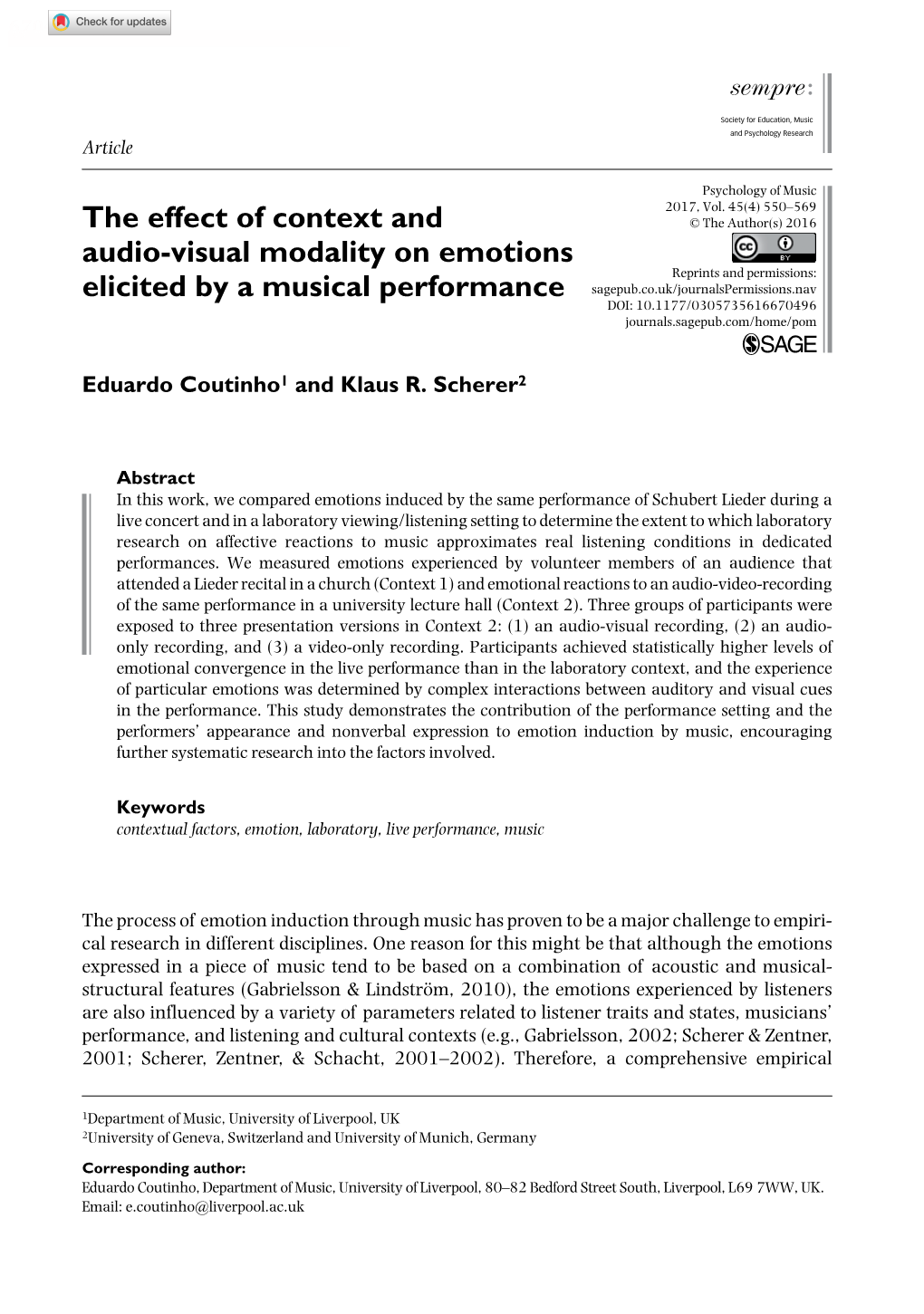 The Effect of Context and Audio-Visual Modality on Emotions Elicited by A