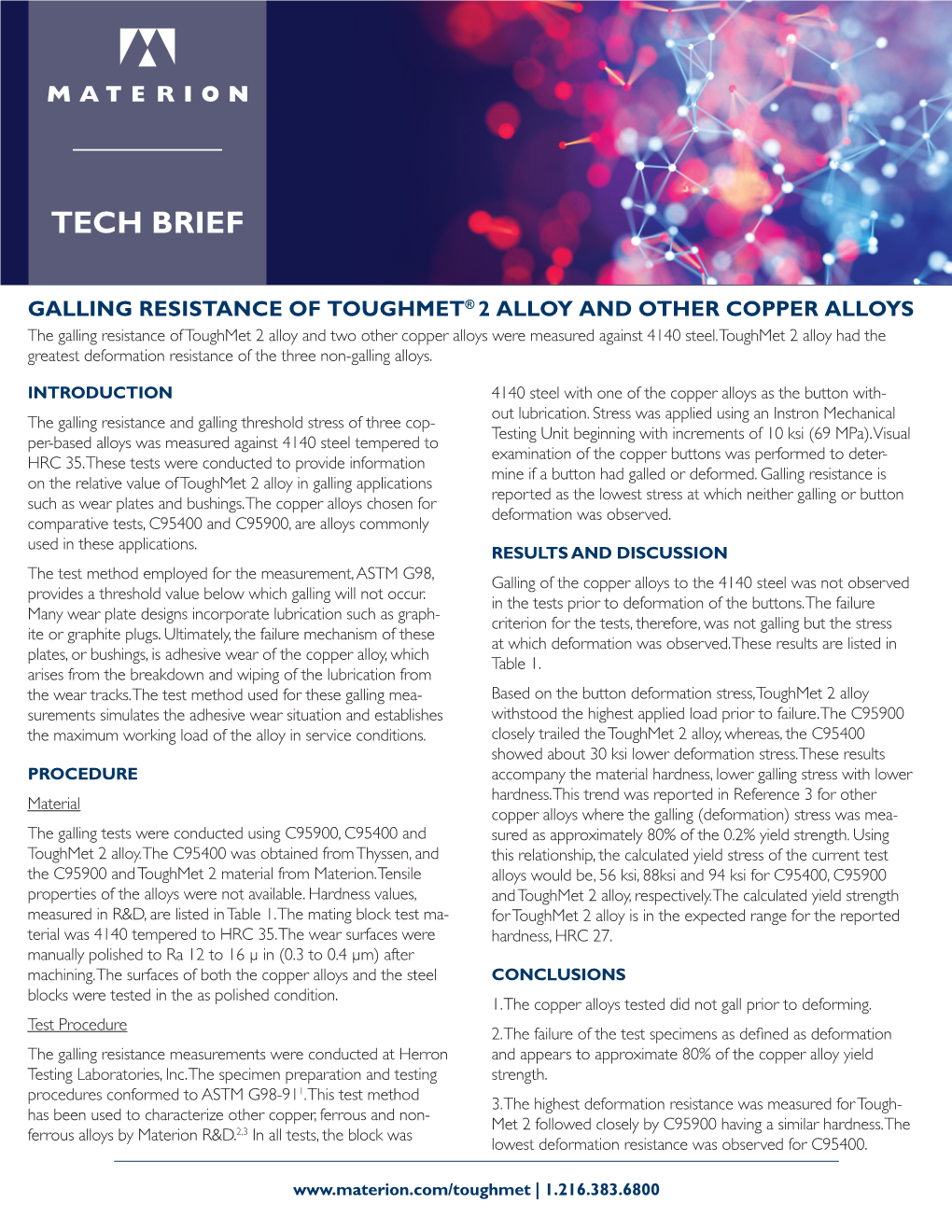 Galling Resistance of Toughmet 2 Alloy and Two Other Copper Alloys Were Measured Against 4140 Steel