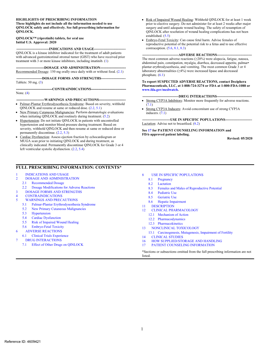 Full Prescribing Information for Surgery and Until Adequate Wound Healing